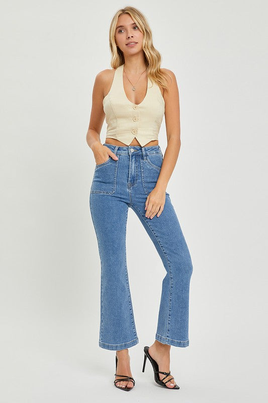 Patch Ankle Flare Jeans