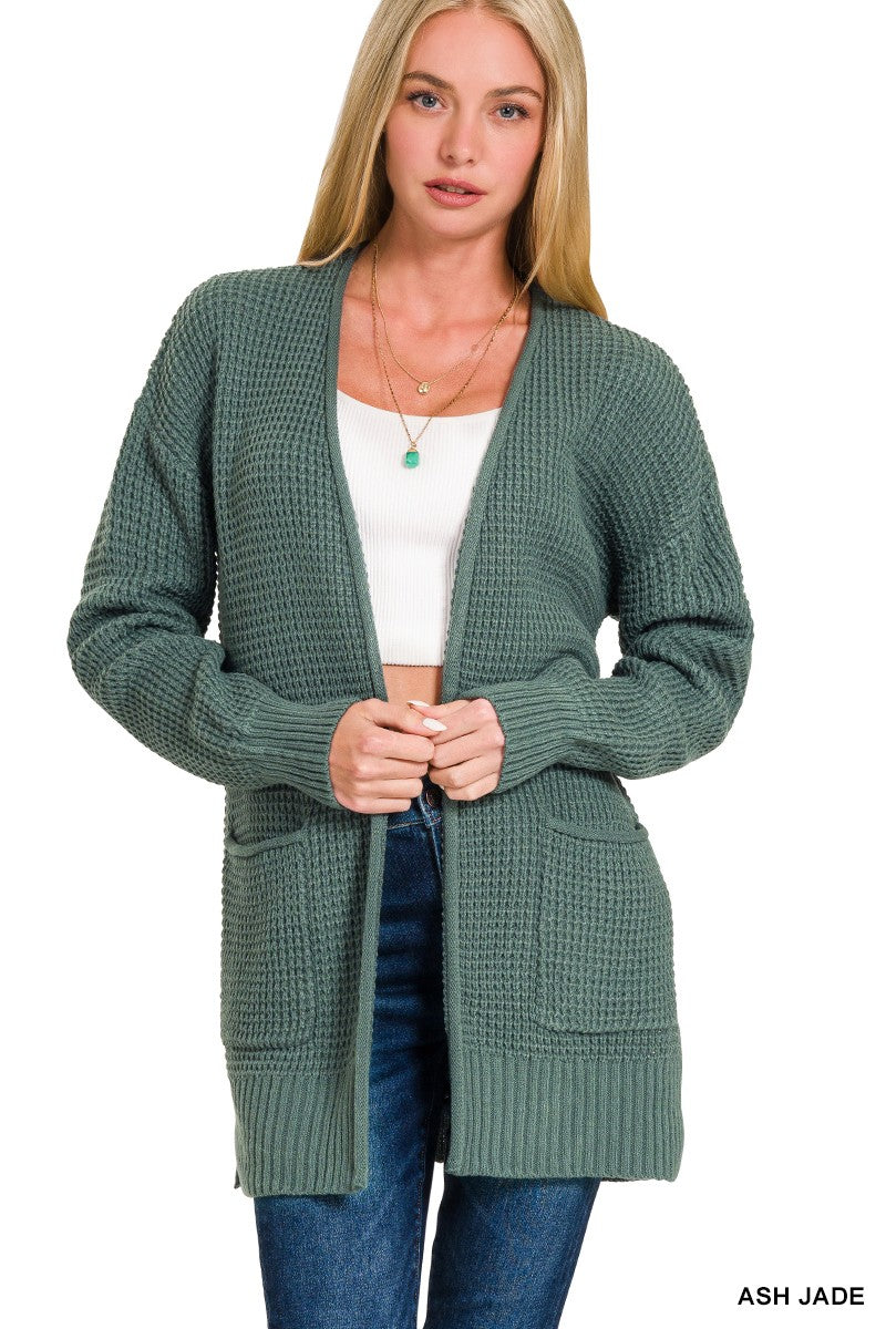 Waffle Open Knit Cardigan-Multi
