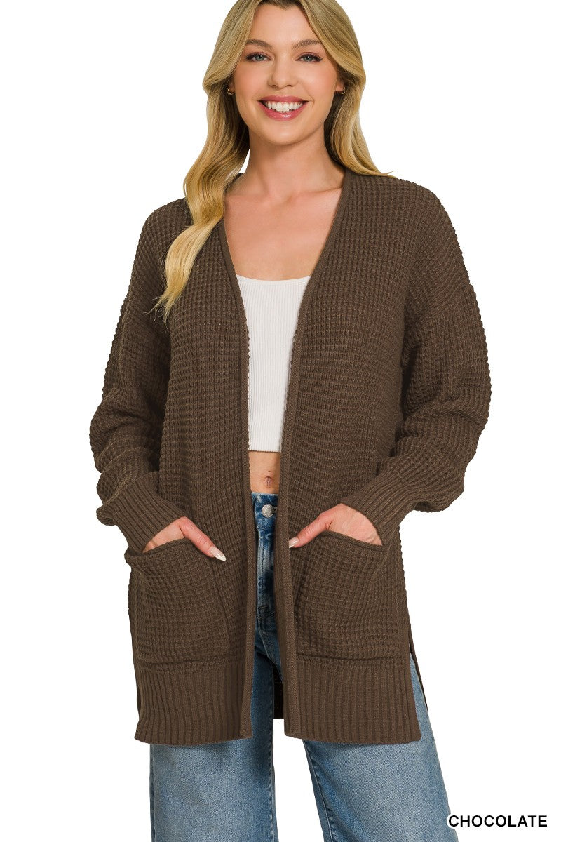 Waffle Open Knit Cardigan-Multi