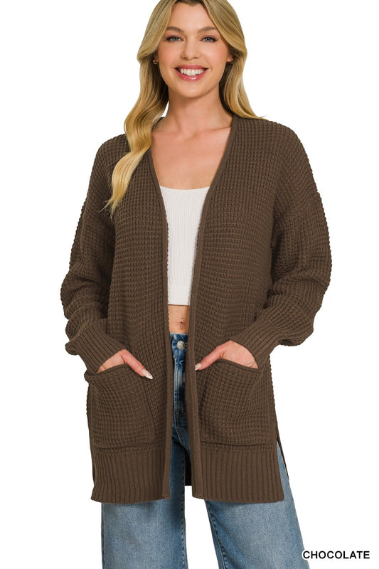 Waffle Open Knit Cardigan-Multi