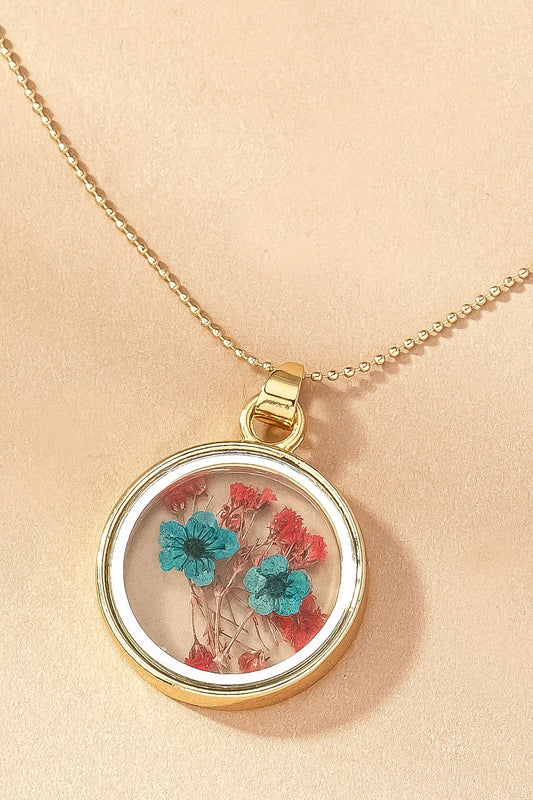 Dry Flower Pendant Necklace-MULTI