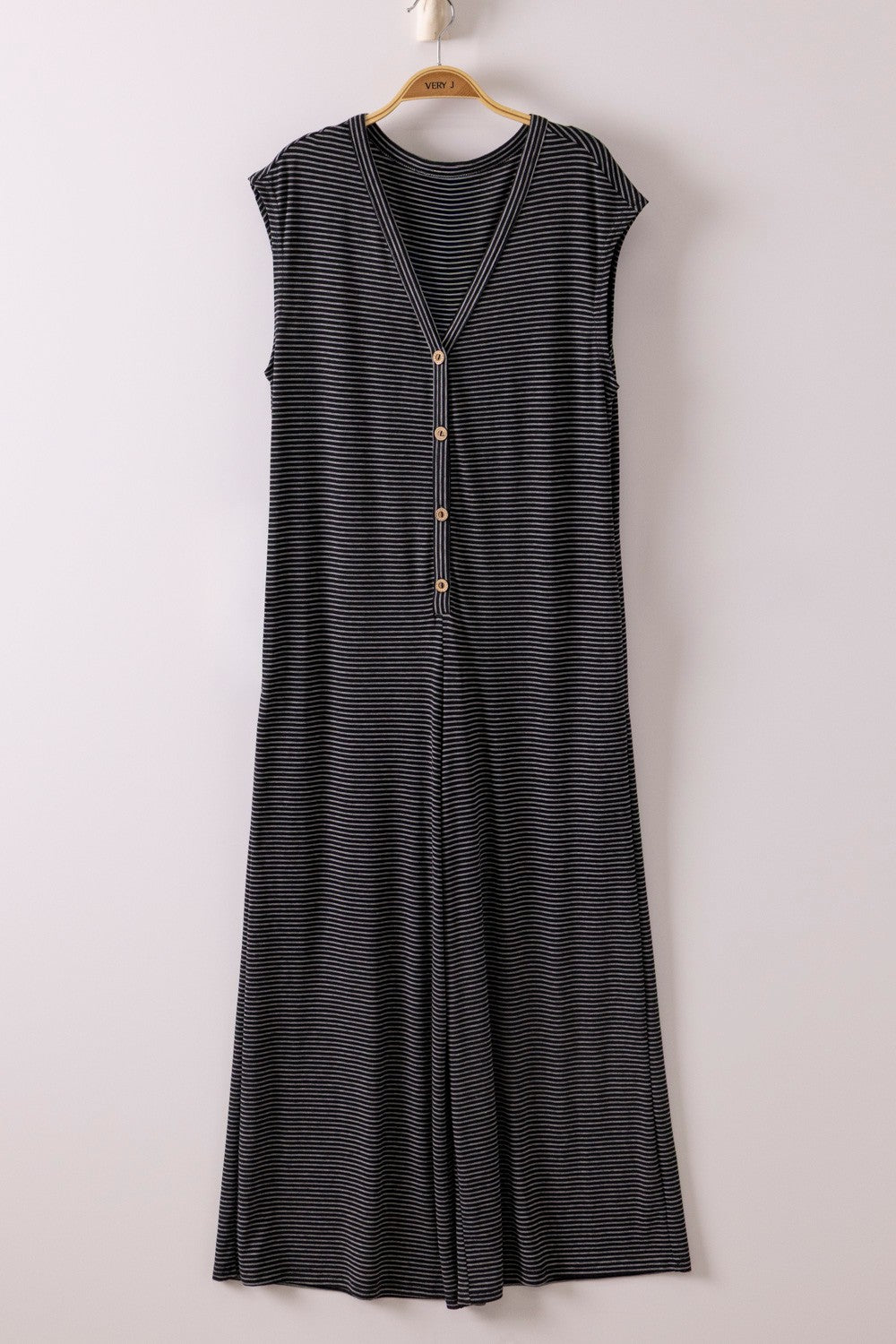 Striped Knit Button Down Jumpsuit
