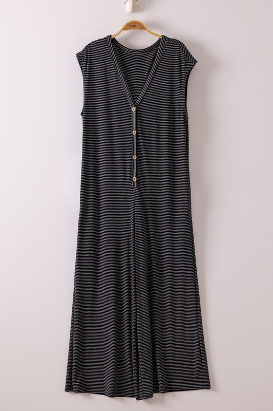 Striped Knit Button Down Jumpsuit