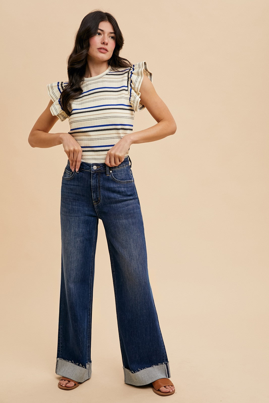90s Stretch Cuffed Hem High Rise Straight Jeans
