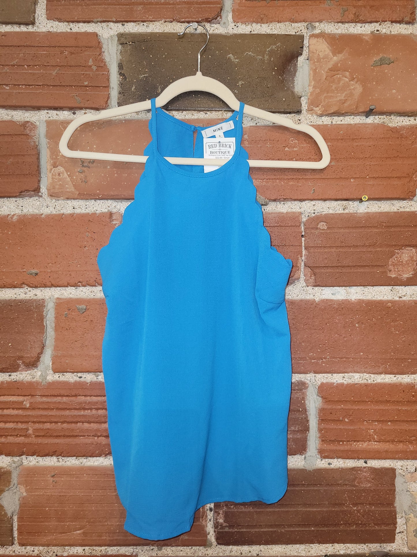 Scalloped Cutie Tank Top-Turquoise