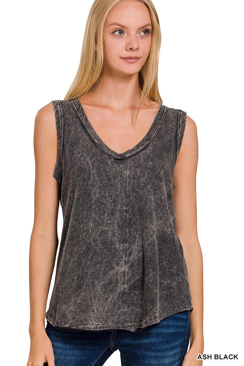 Crinkle Wash Tank Top-Ash Black