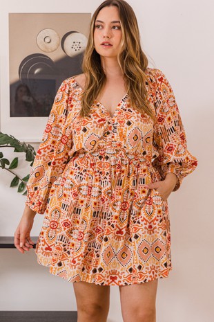 Aztec Printed Romper-PLUS