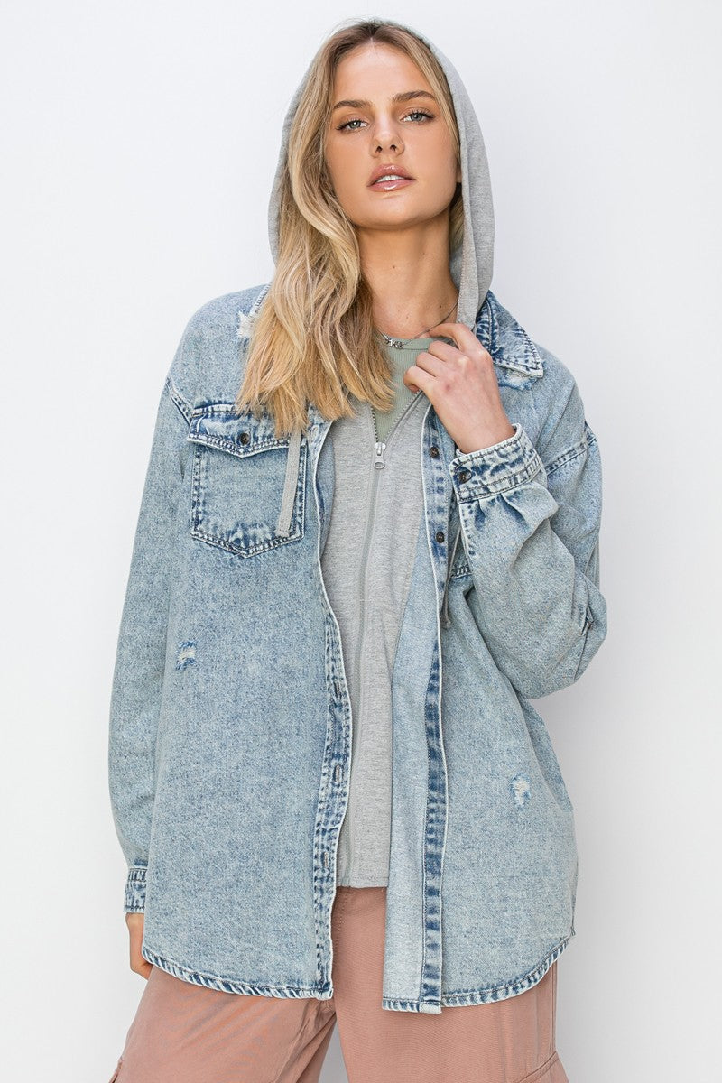 Oversized Vintage Denim Shirt With Zip Up Hoodie