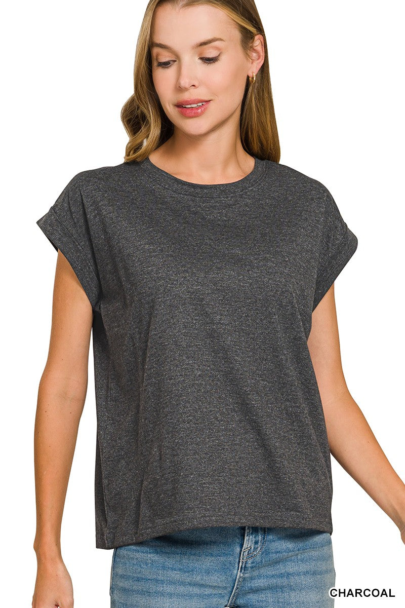 Rounded Neck Folded Short Sleeve