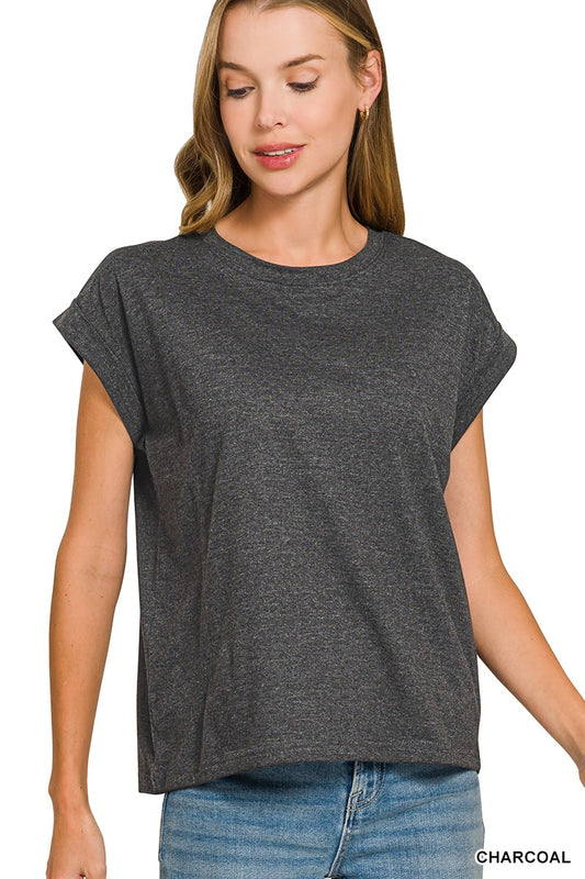 Rounded Neck Folded Short Sleeve