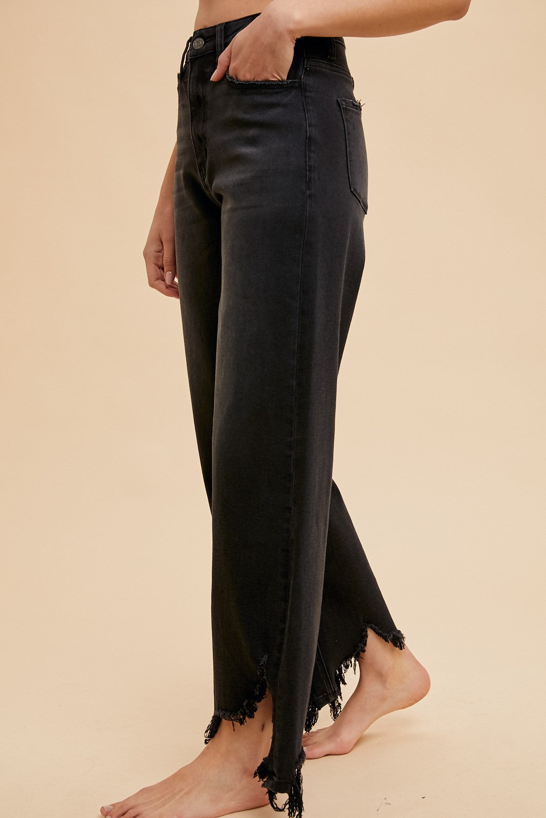 Asymmetrical Distressed Hem Straight Fit Jeans