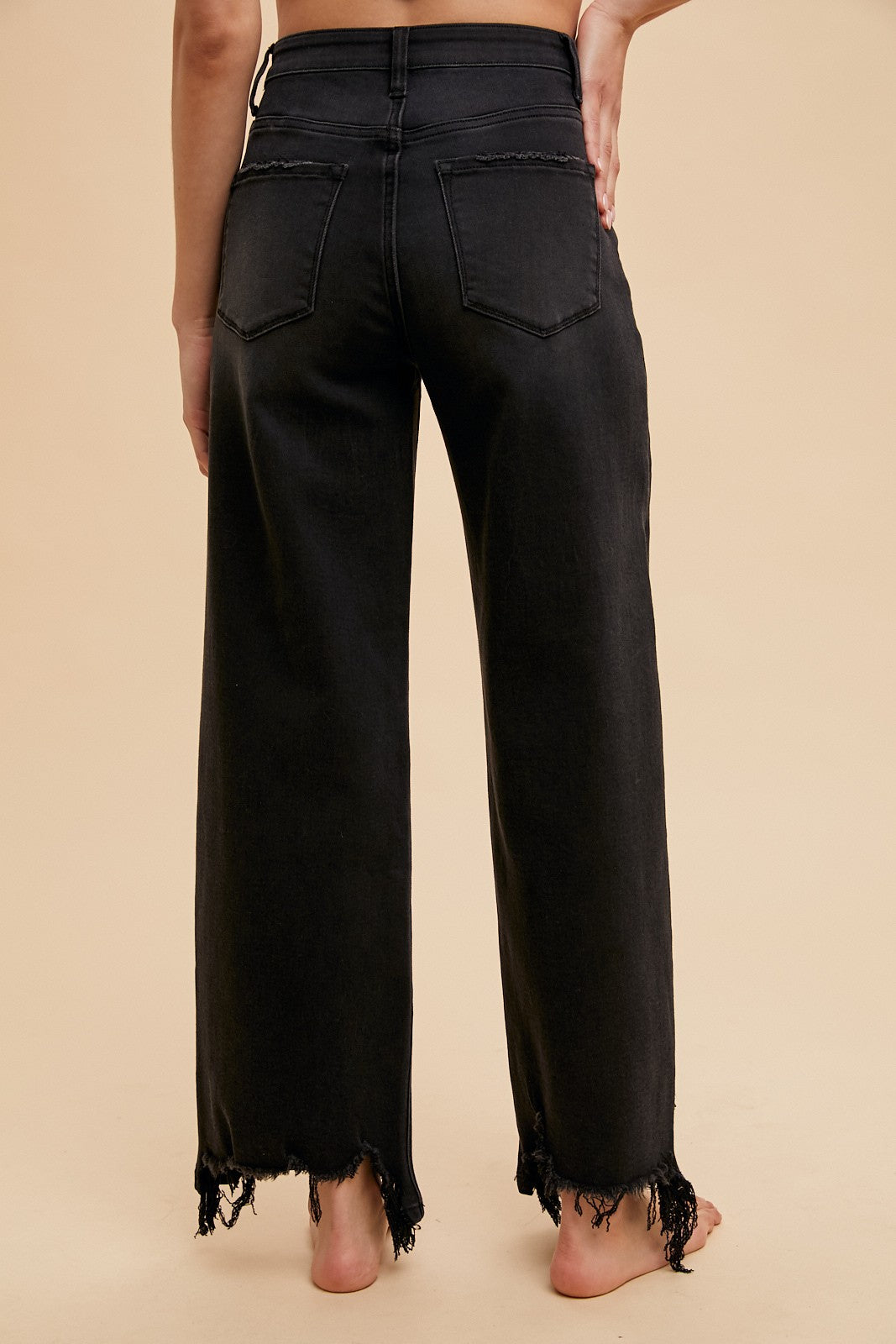 Asymmetrical Distressed Hem Straight Fit Jeans