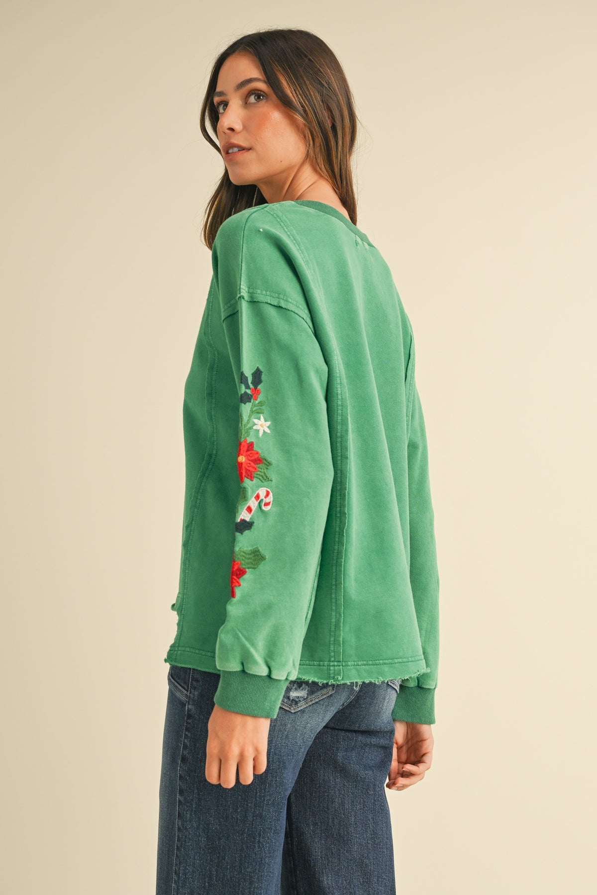 Christmas Mistletoe Embroidery Pullover