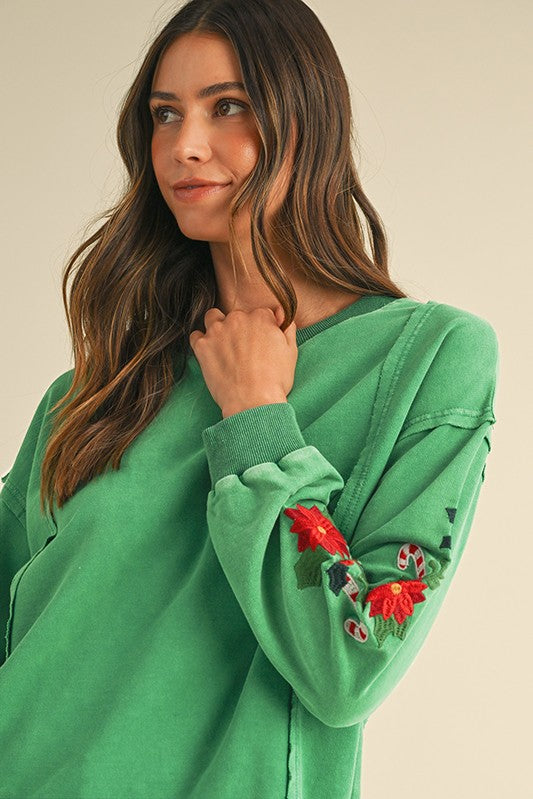 Christmas Mistletoe Embroidery Pullover