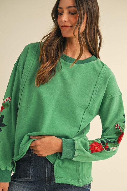 Christmas Mistletoe Embroidery Pullover