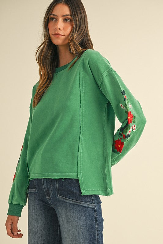 Christmas Mistletoe Embroidery Pullover