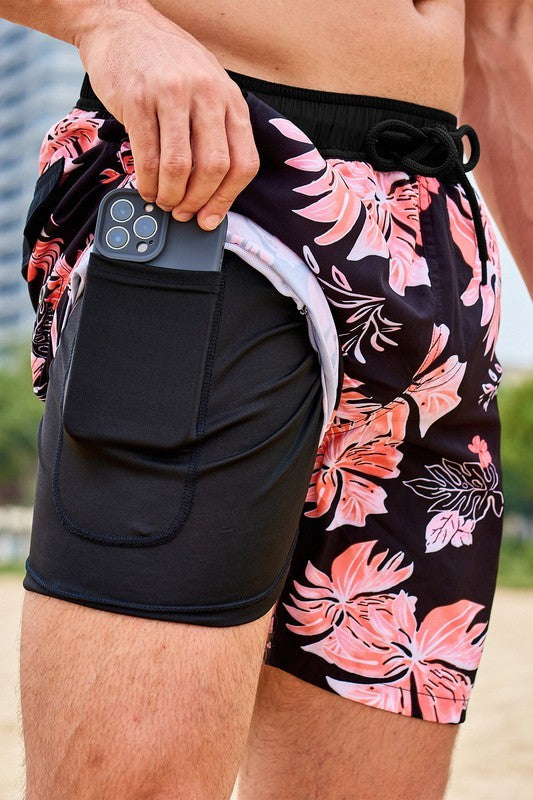 Coral Floral Men's Swim Trunks