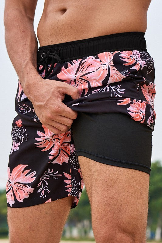 Coral Floral Men's Swim Trunks