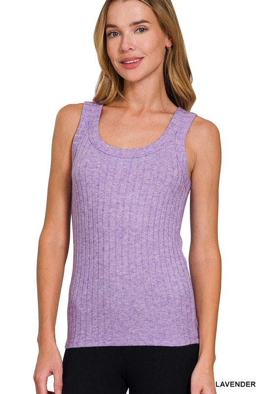 Ribbed Scoop Tank Top-Lavender