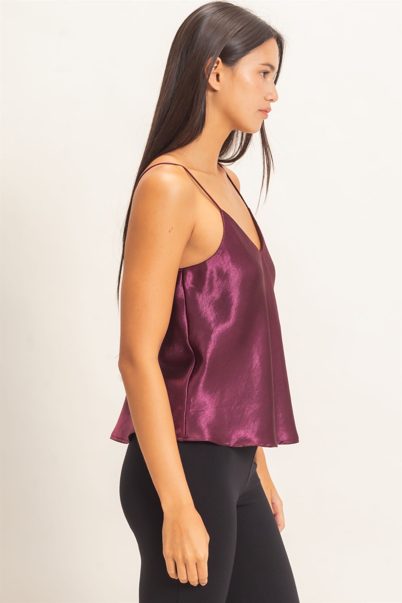 V-neck Satin Cami Top-Dark Cherry