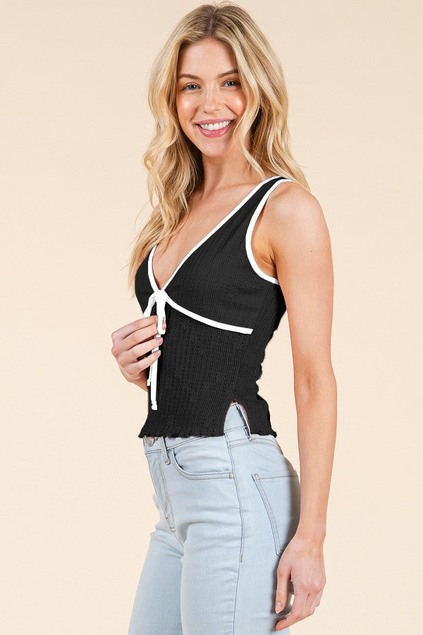 Binding Merrow W/bow Sleeveless Top