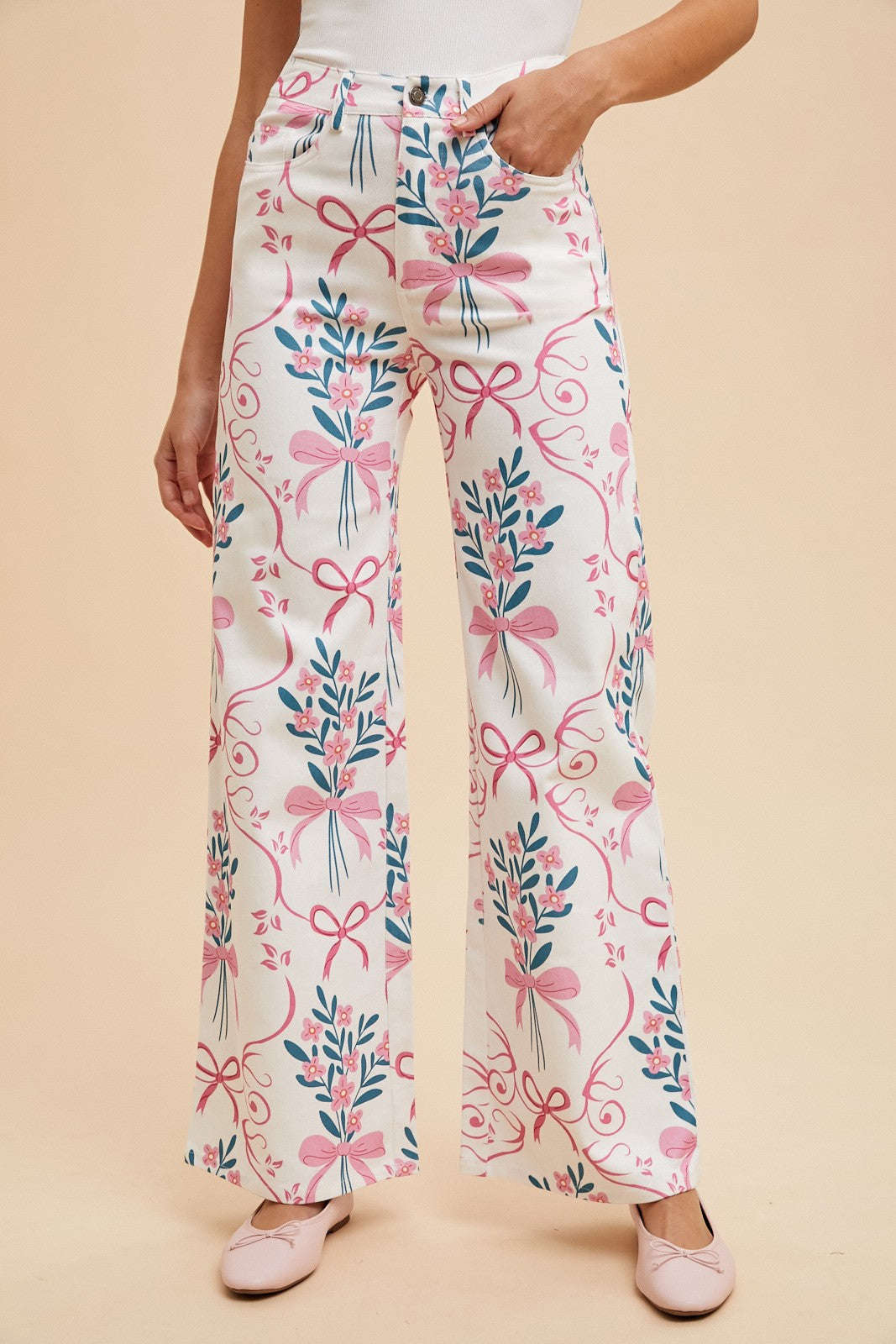 Floral & Bow Wide Leg Jean