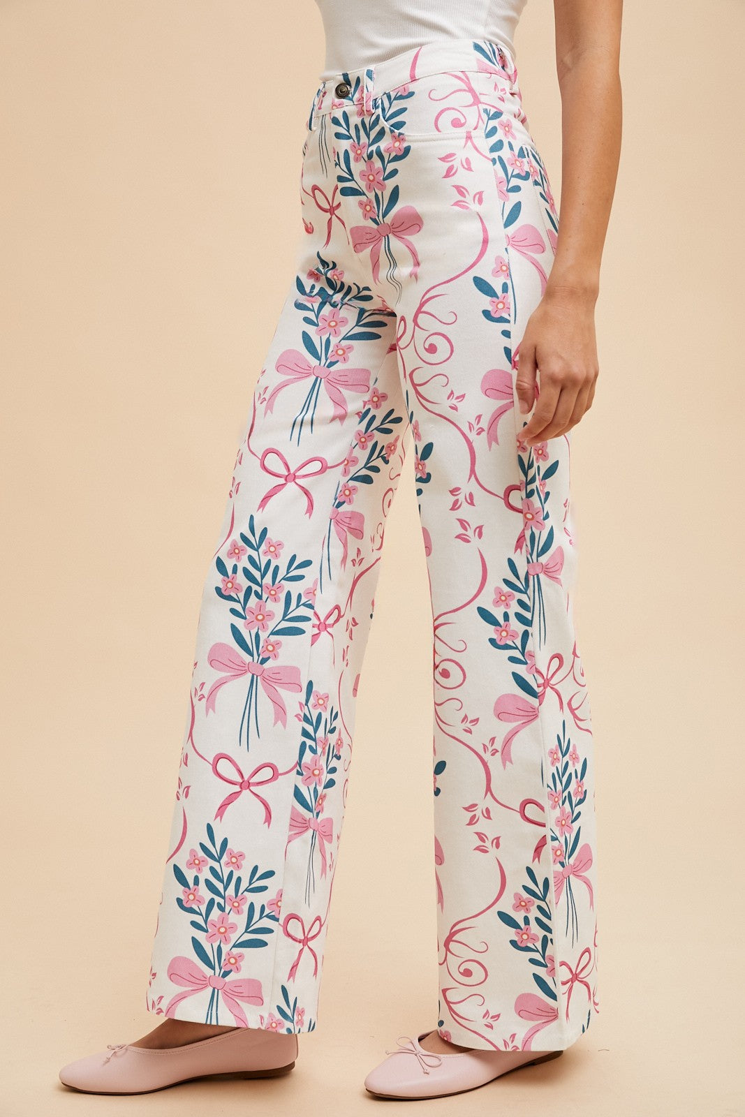 Floral & Bow Wide Leg Jean