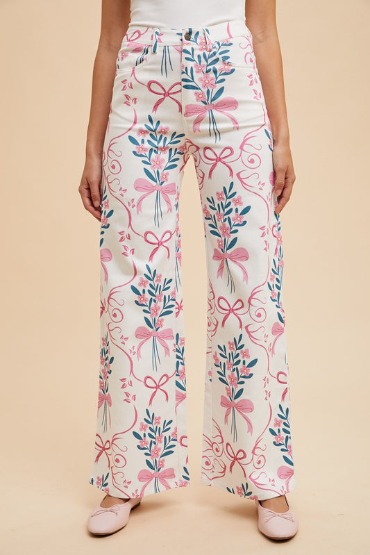 Floral & Bow Wide Leg Jean