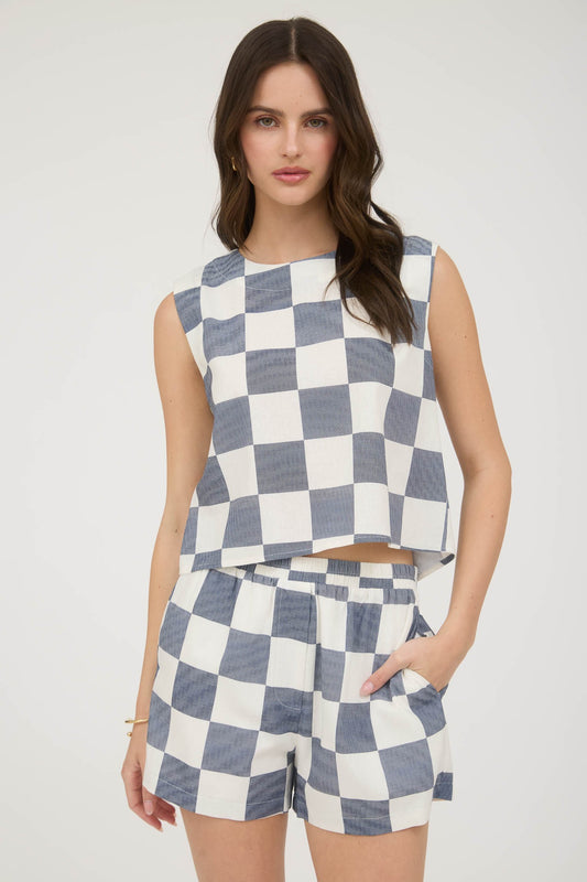 Checkered Linen Blend Top