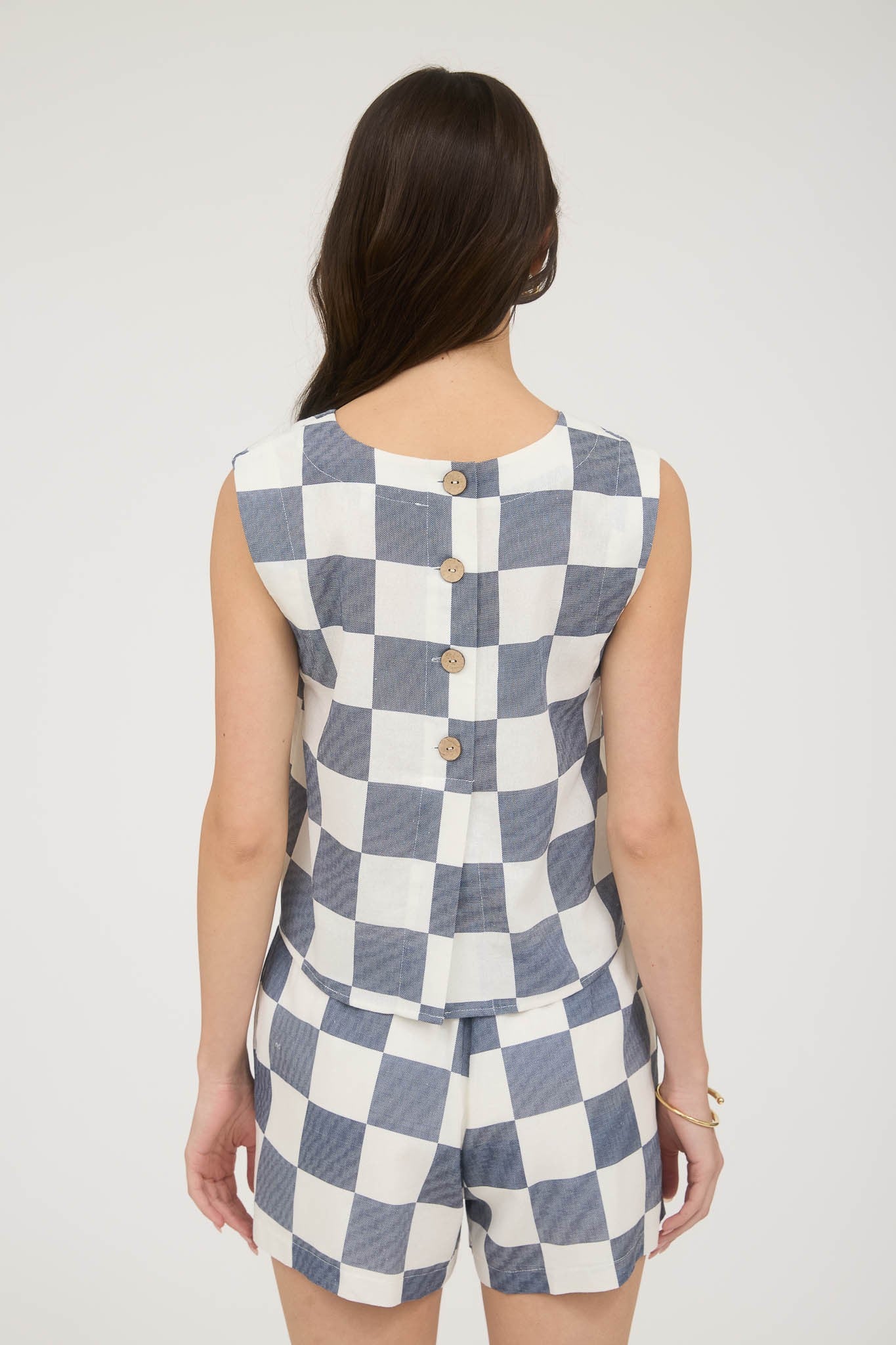 Checkered Linen Blend Top