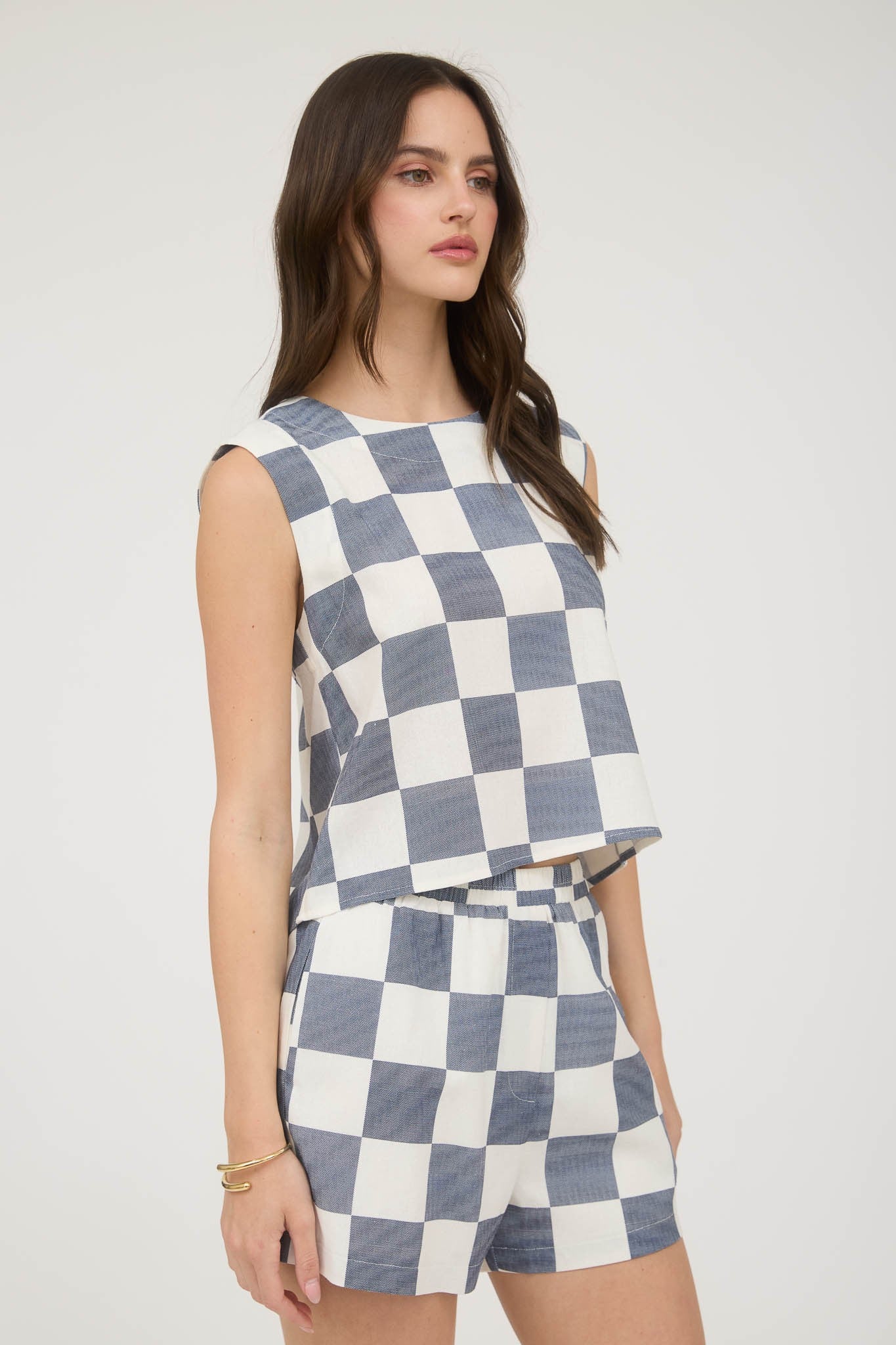 Checkered Linen Blend Top