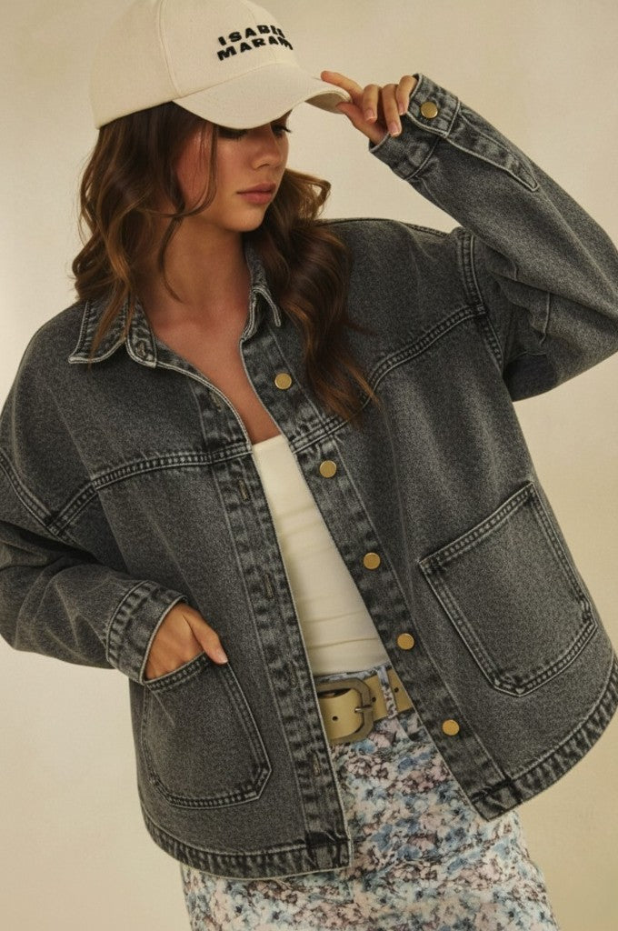 Vintage Denim Jacket With Square Pocket