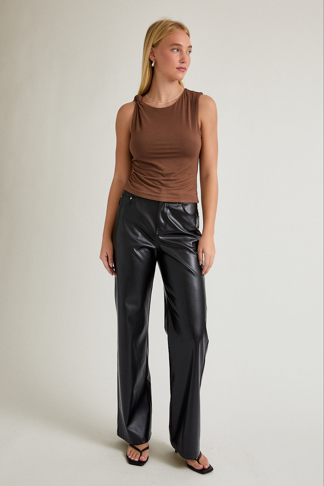 Shoulder Tie Detail Sleeveless Knit Top