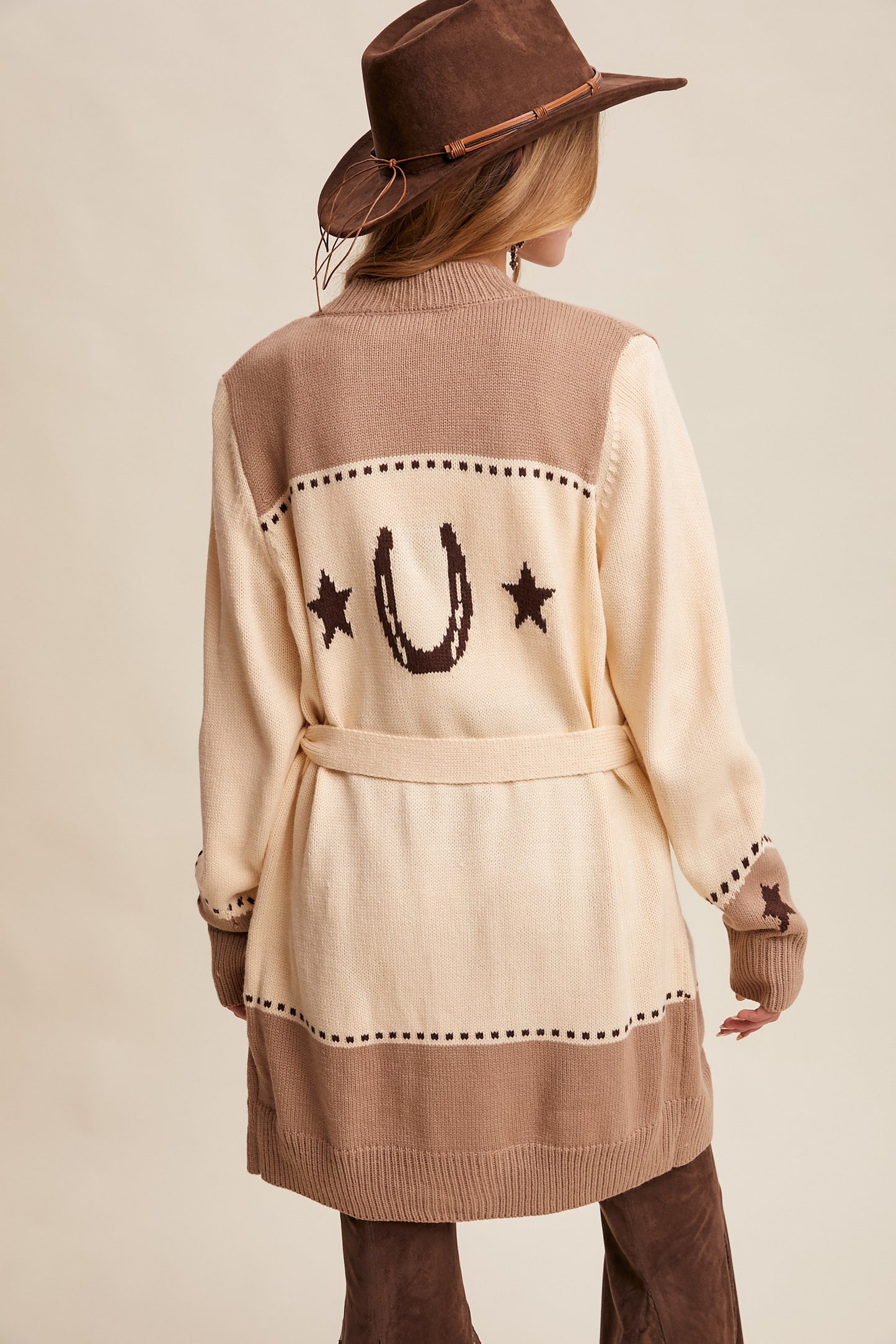 Western Horseshoe Belted Cardigan