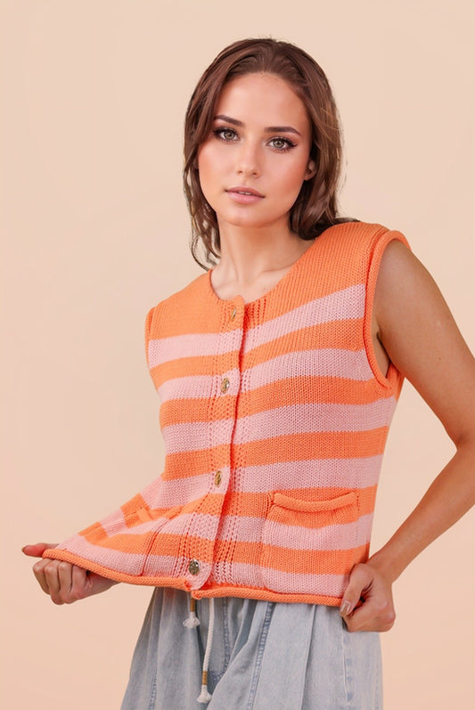 Mango Stripe Button Down Top