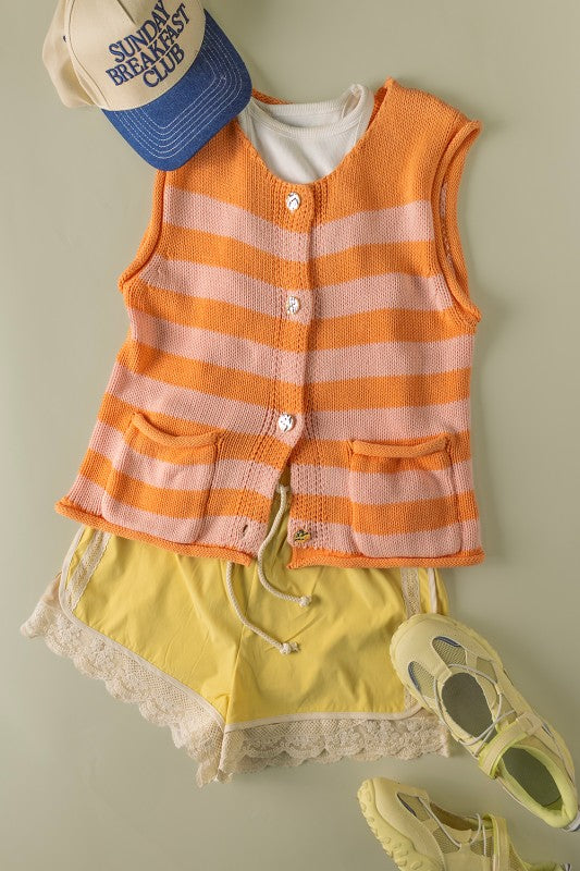 Mango Stripe Button Down Top