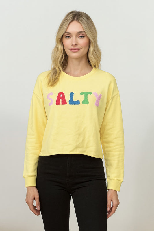 Salty Chenille Letter Cropped Sweatshirt