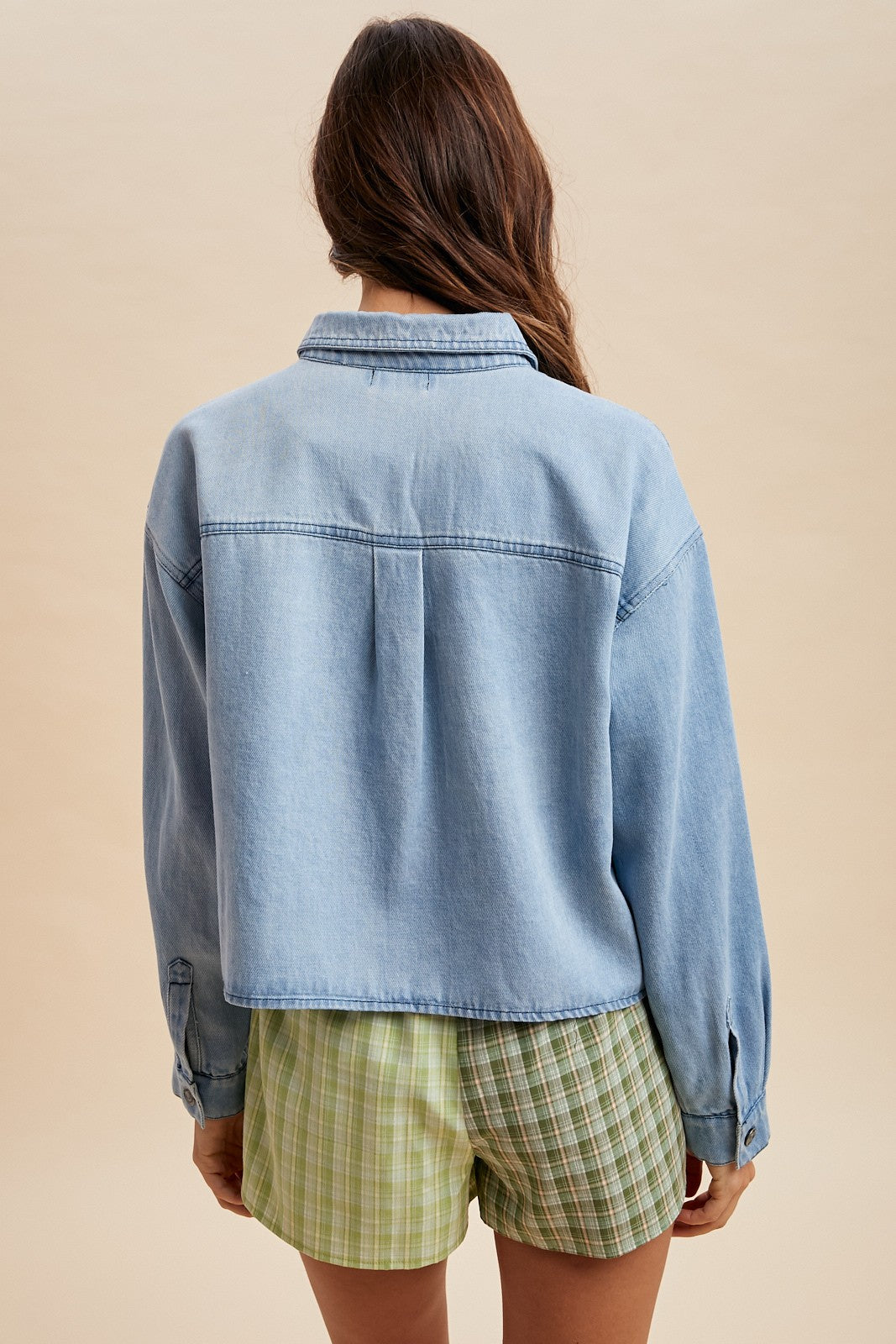 Denim Cropped Button-down Jacket
