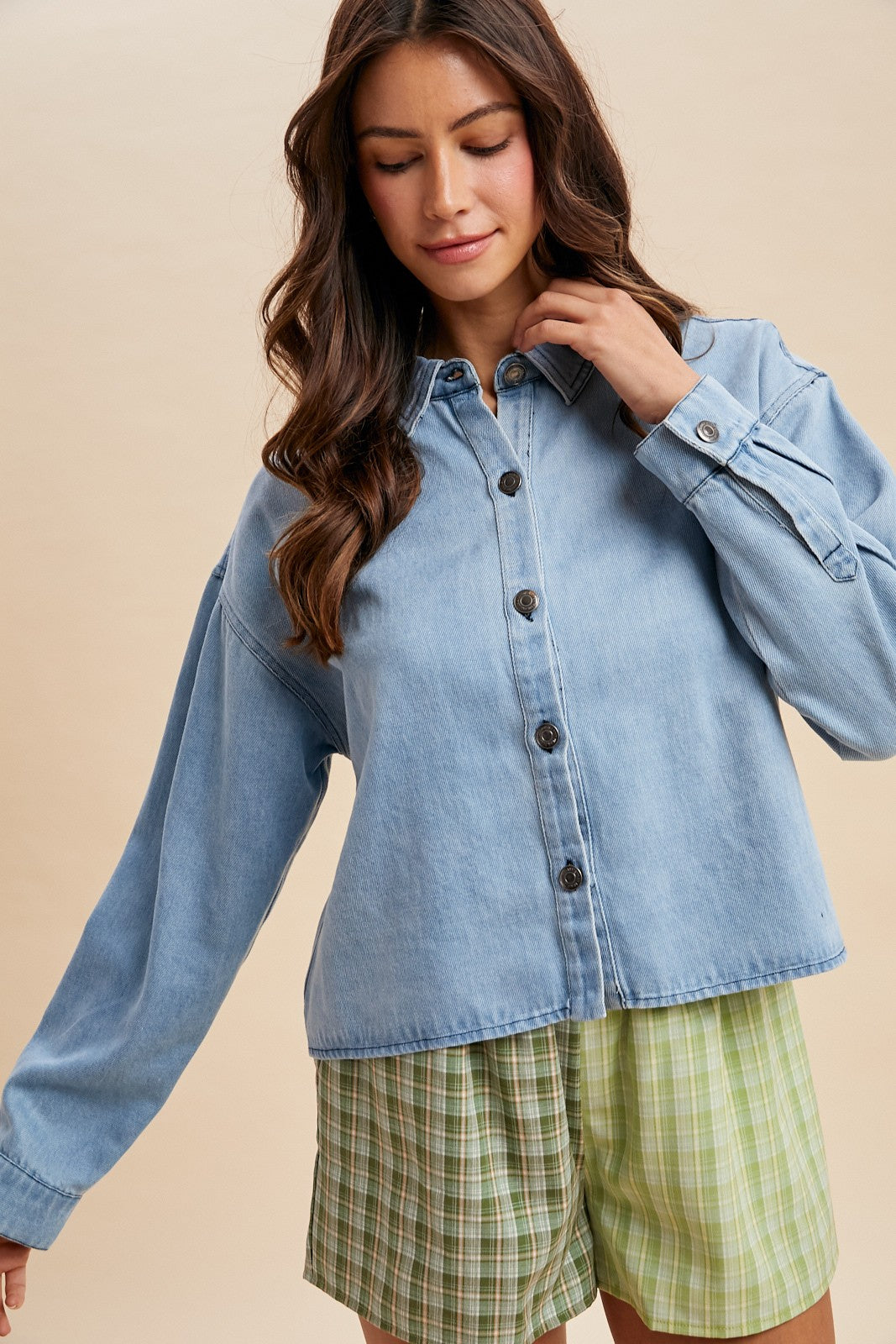 Denim Cropped Button-down Jacket