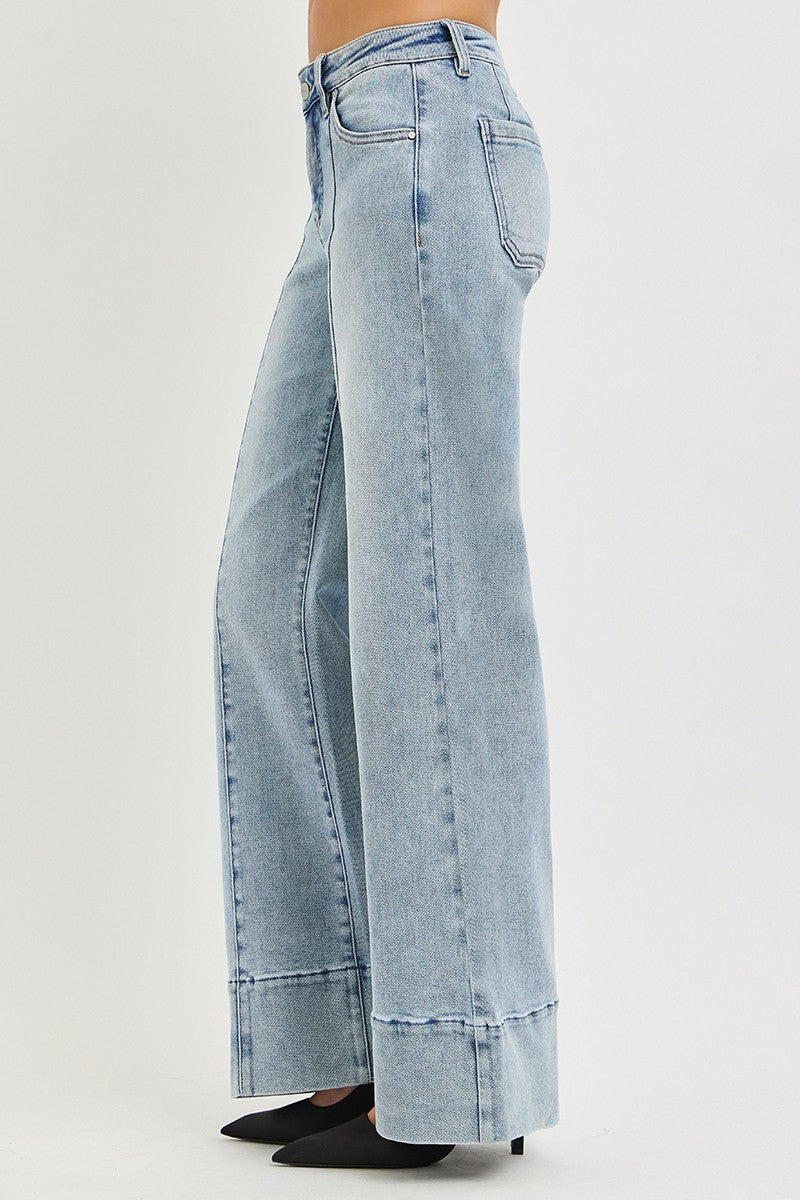 Tummy Control Mid Rise Ankle Wide Flare Jeans