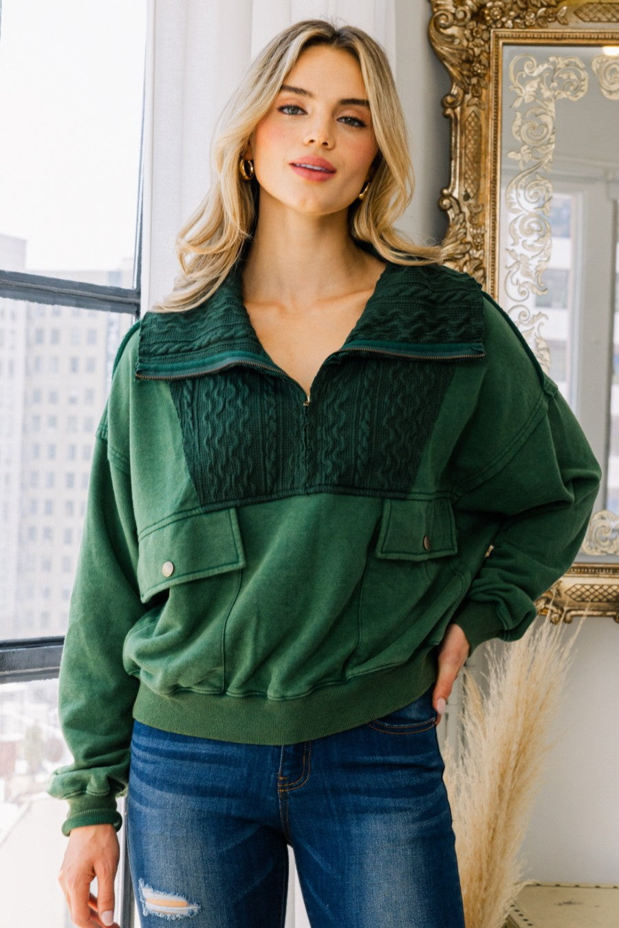 Quarter Zip Cable Knit Sweater
