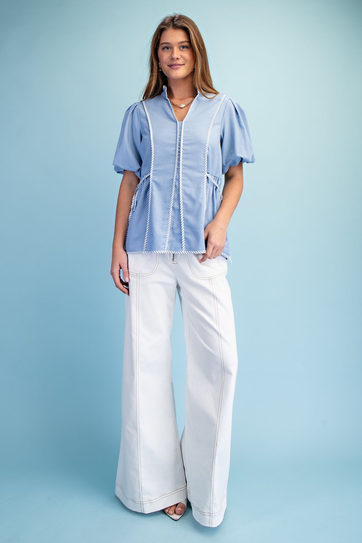 Linen Blouse With Striped Binding Details