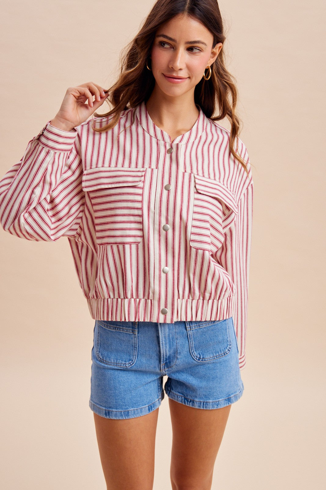 Red & White Striped Bomber Jacket