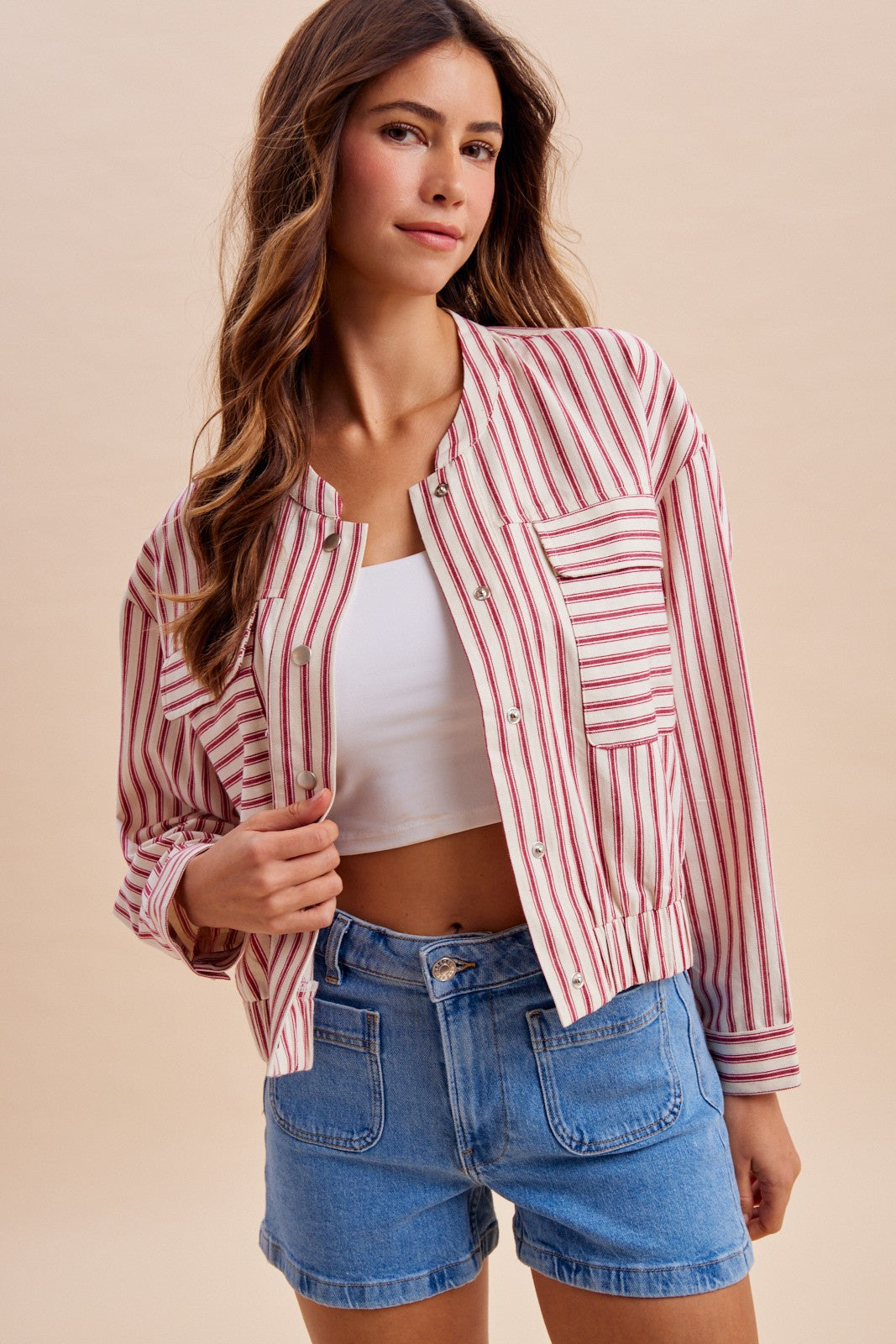 Red & White Striped Bomber Jacket
