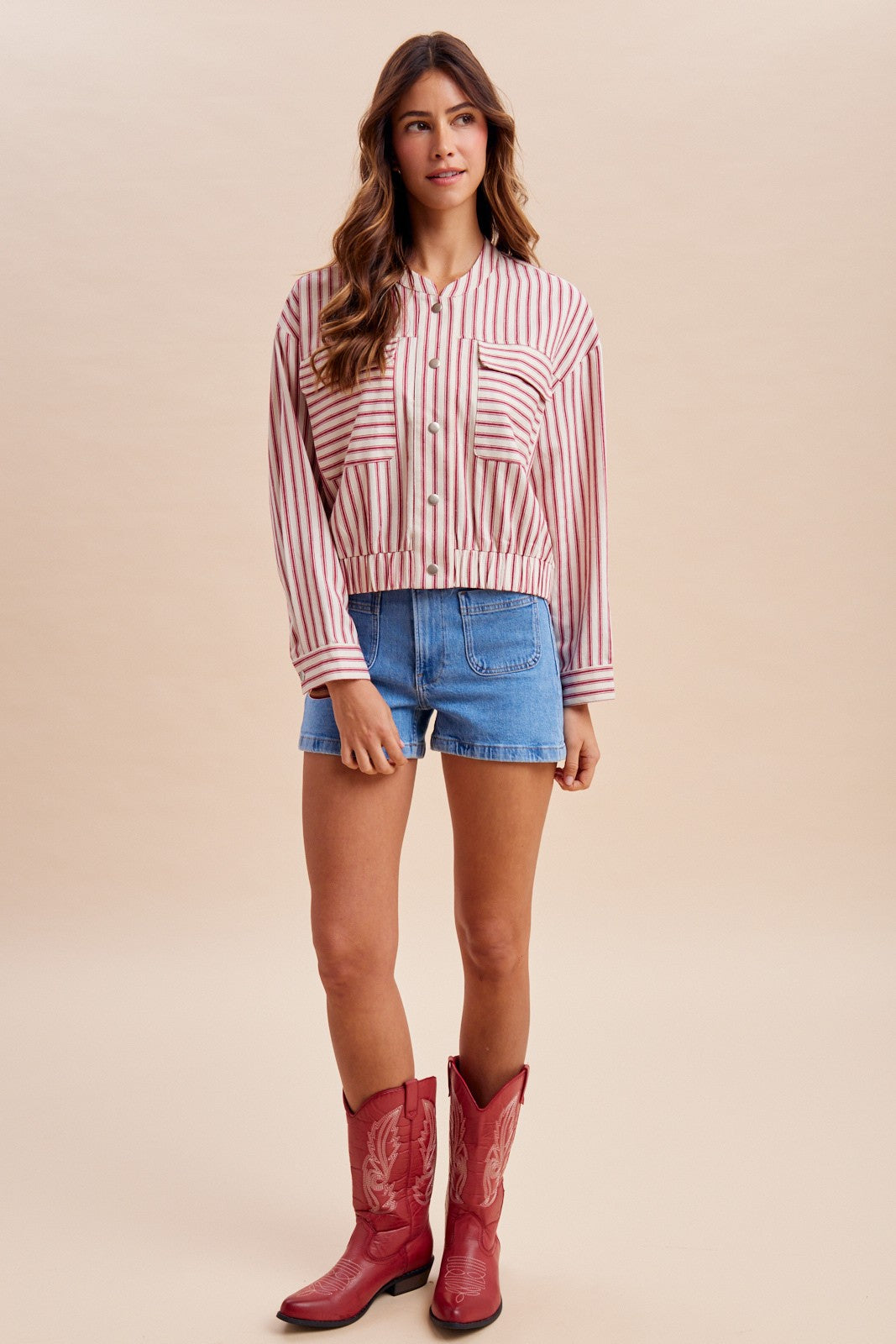 Red & White Striped Bomber Jacket