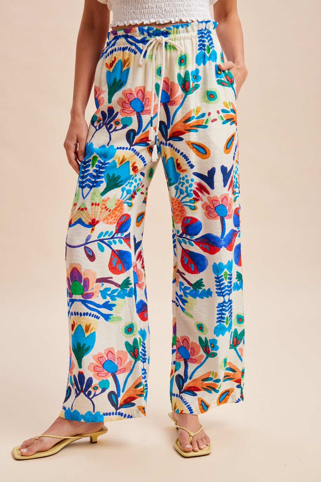 Tropical Print Wide Pants
