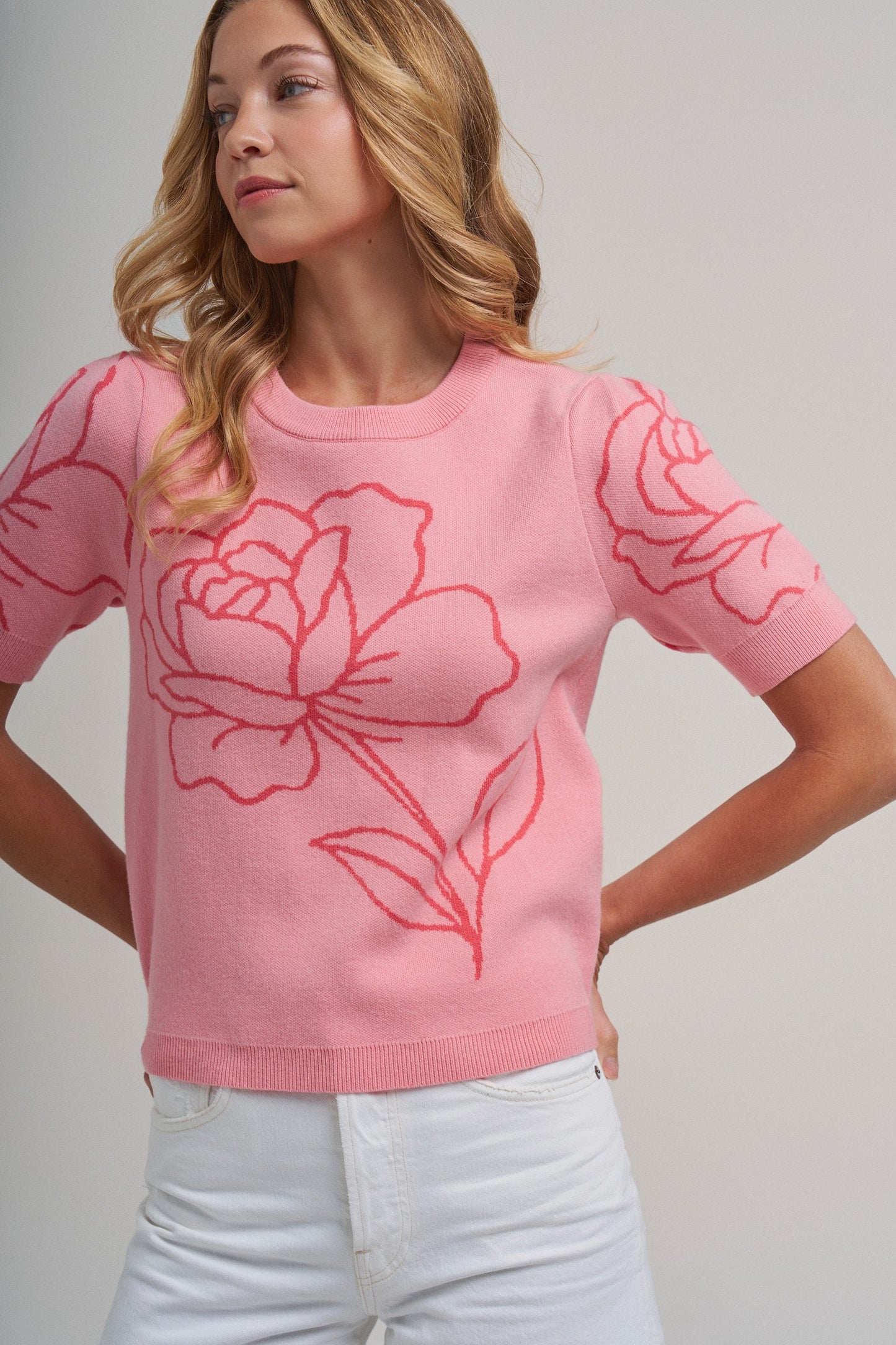 Pretty in Pink Floral Sweater Top