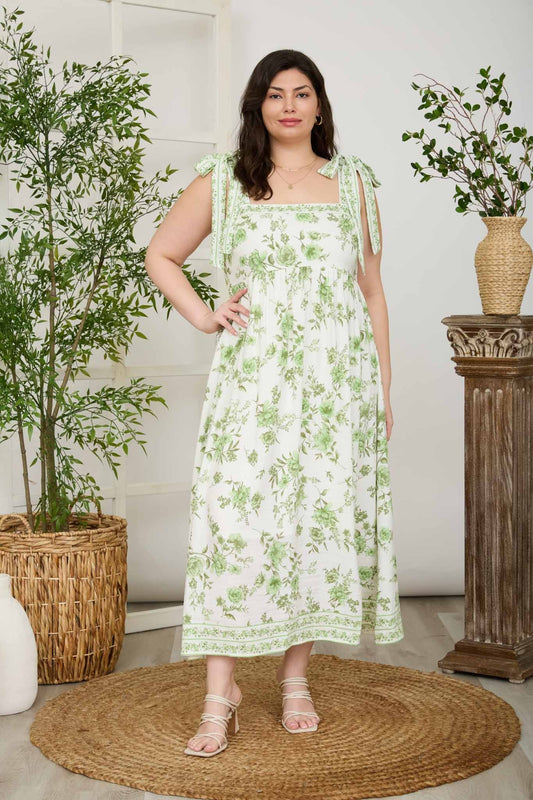 Floral Border Midi Dress-PLUS
