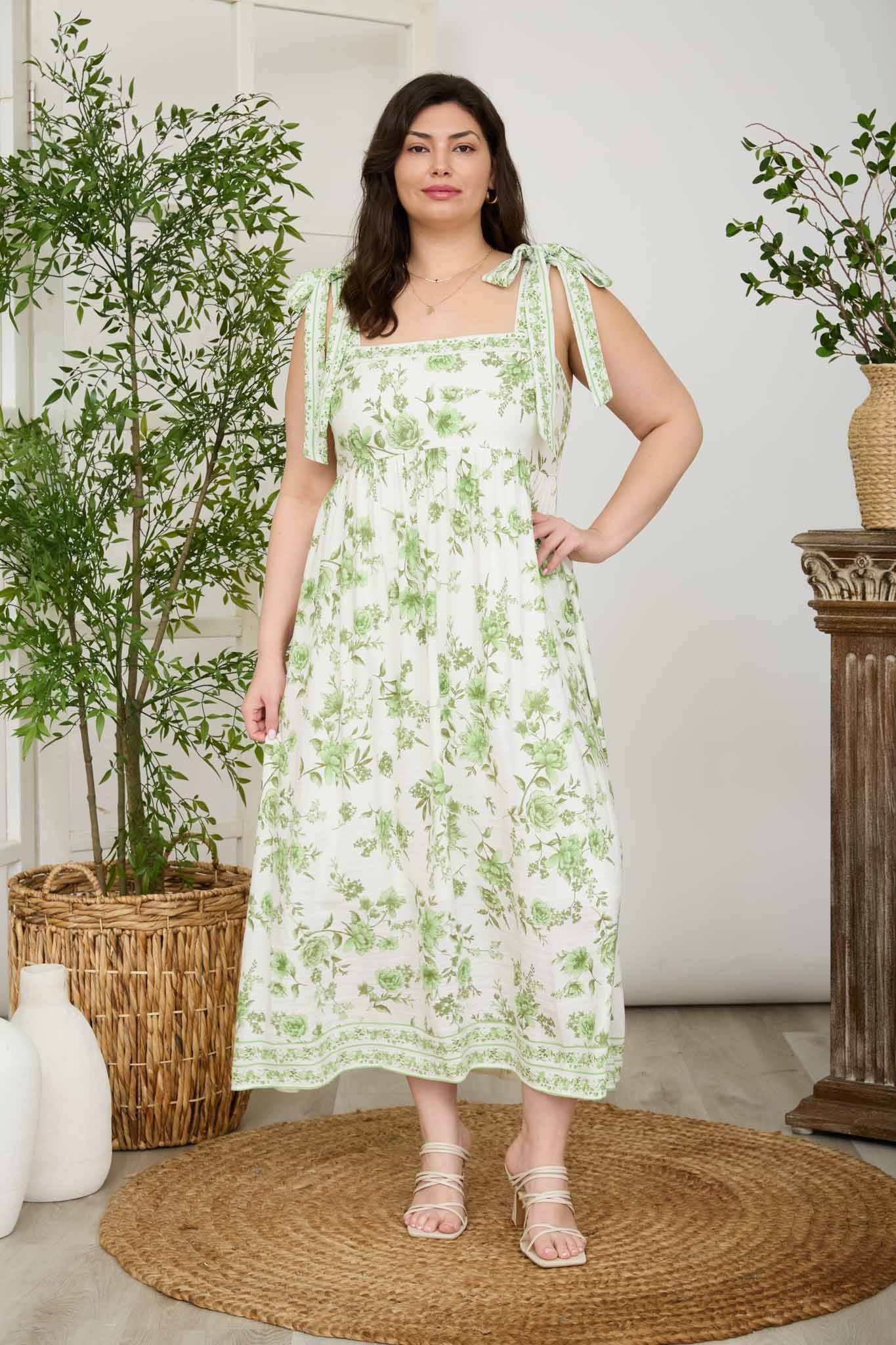 Floral Border Midi Dress-PLUS