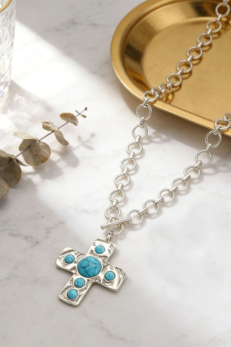 Notable Hammered Cross Toggle Necklace